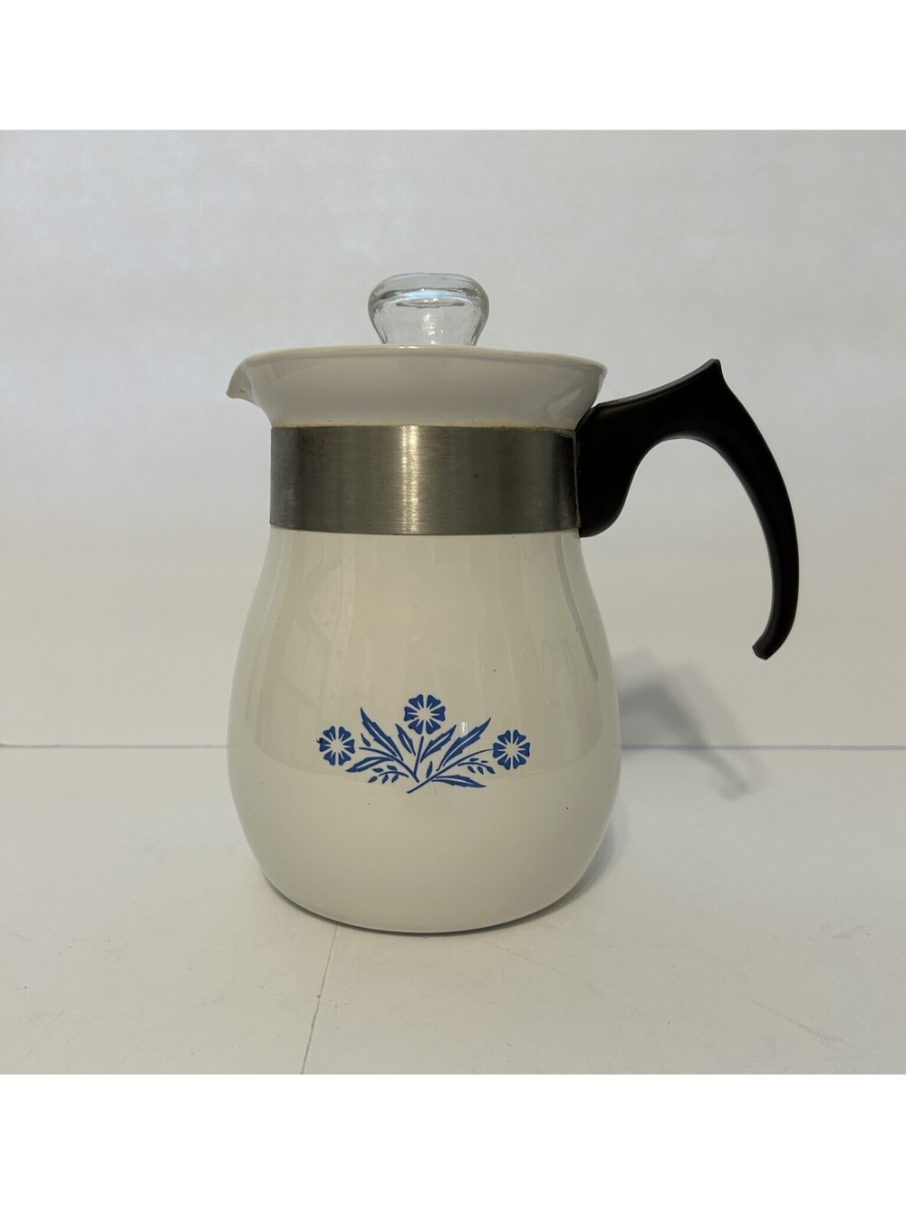 Rare VTG HTF CorningWare Blue Cornflower 6 CupCarafe P66 Model Metal Glass Lid